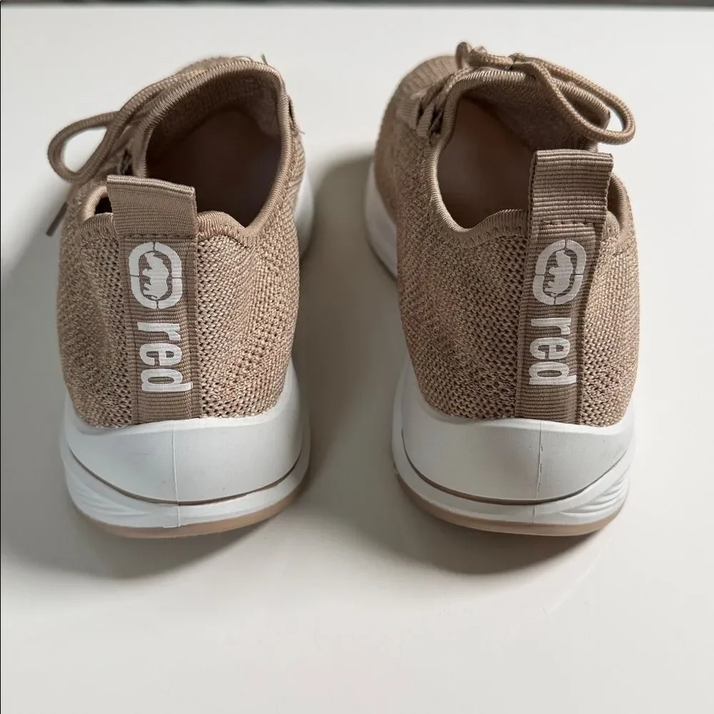 Neutral Knit Lace-Up Sneakers in Taupe